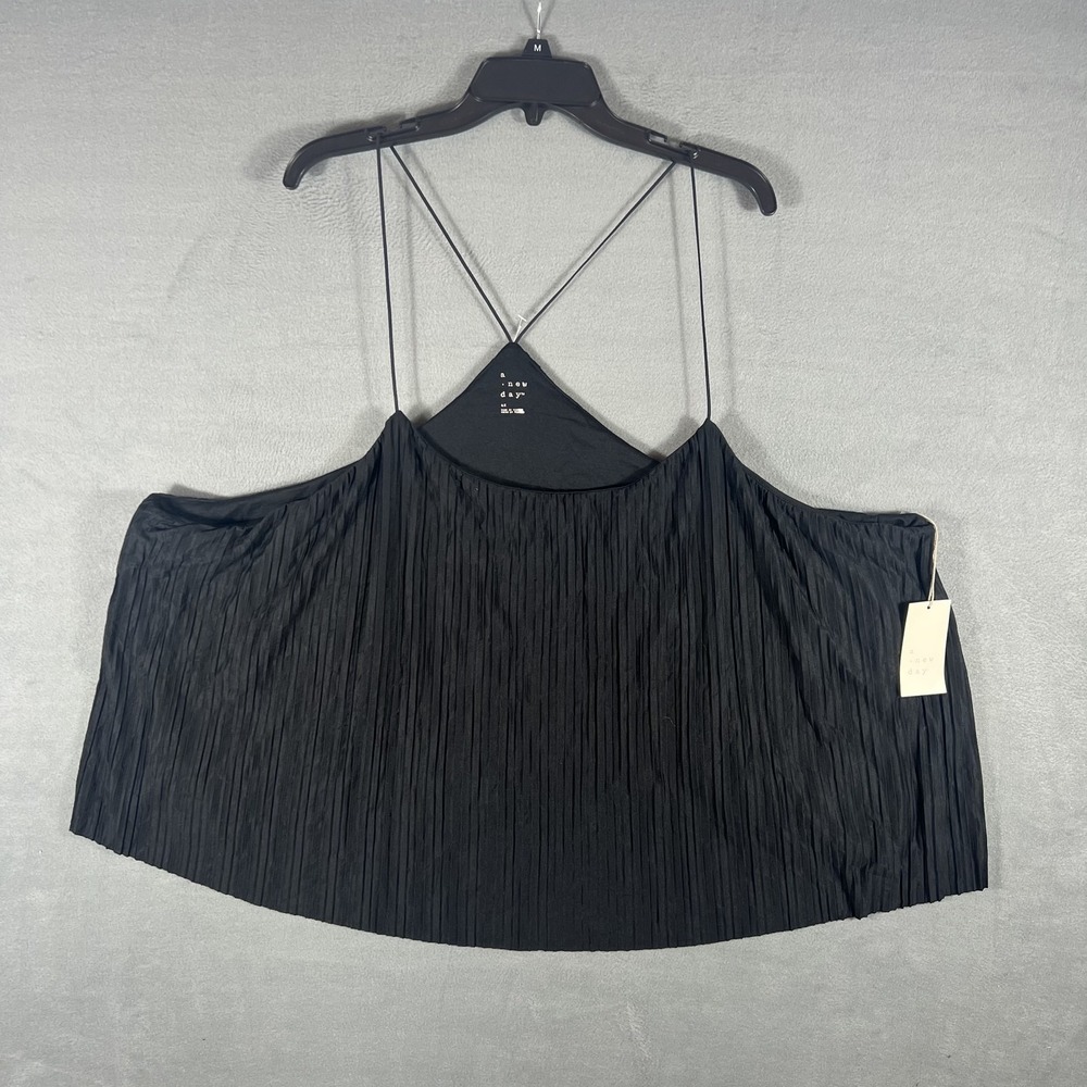 A New Day Women's 4X Plus Black Pleated Cami Tank Top Recycled Polyester NWT